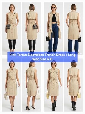 Pink Tartan Sleeveless Trench Dress / Long Vest Size 6-8